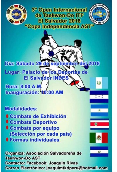 The 3rd  Open  International of  Taekwon-Do ITF  El Salvador  Independence  Cup 2018