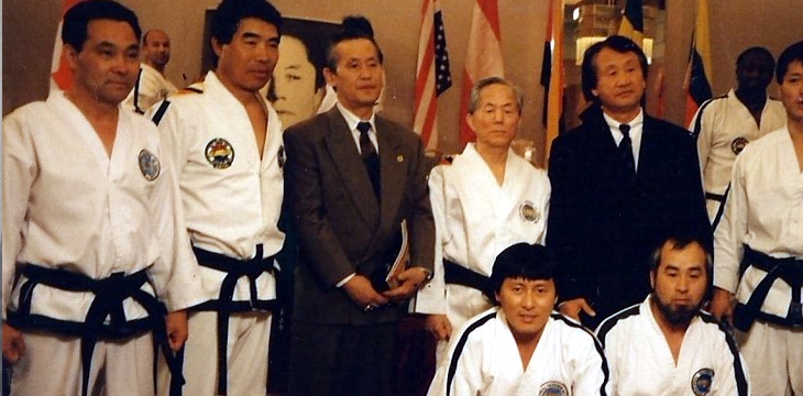 President Ri (front left) as a member of the ITF demonstration team. Standing behind President Ri is General Choi Hong Hi.